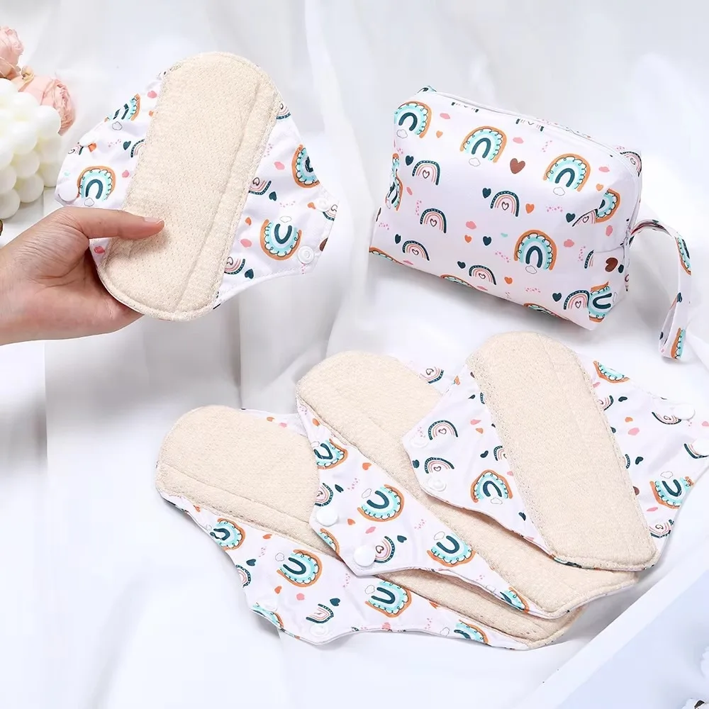

5 шт./компл. высококачественных многоразовых гигиенических прокладок из хлопка, моющиеся вкладыши для трусиков с мини-мешочком для влажных вещей, мягкие тканевые менструальные прокладки