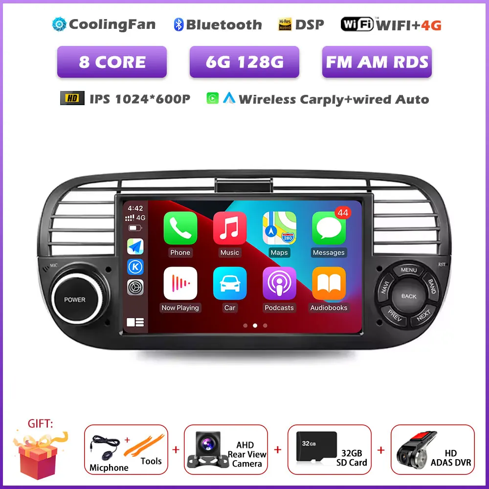 7 " Voor FIAT 500 2007-2015 GPS Navigatie Android 16 Auto Draadloze Carplay Auto Multimedia Video Speler Stereo Autoradio gereedschap BT
