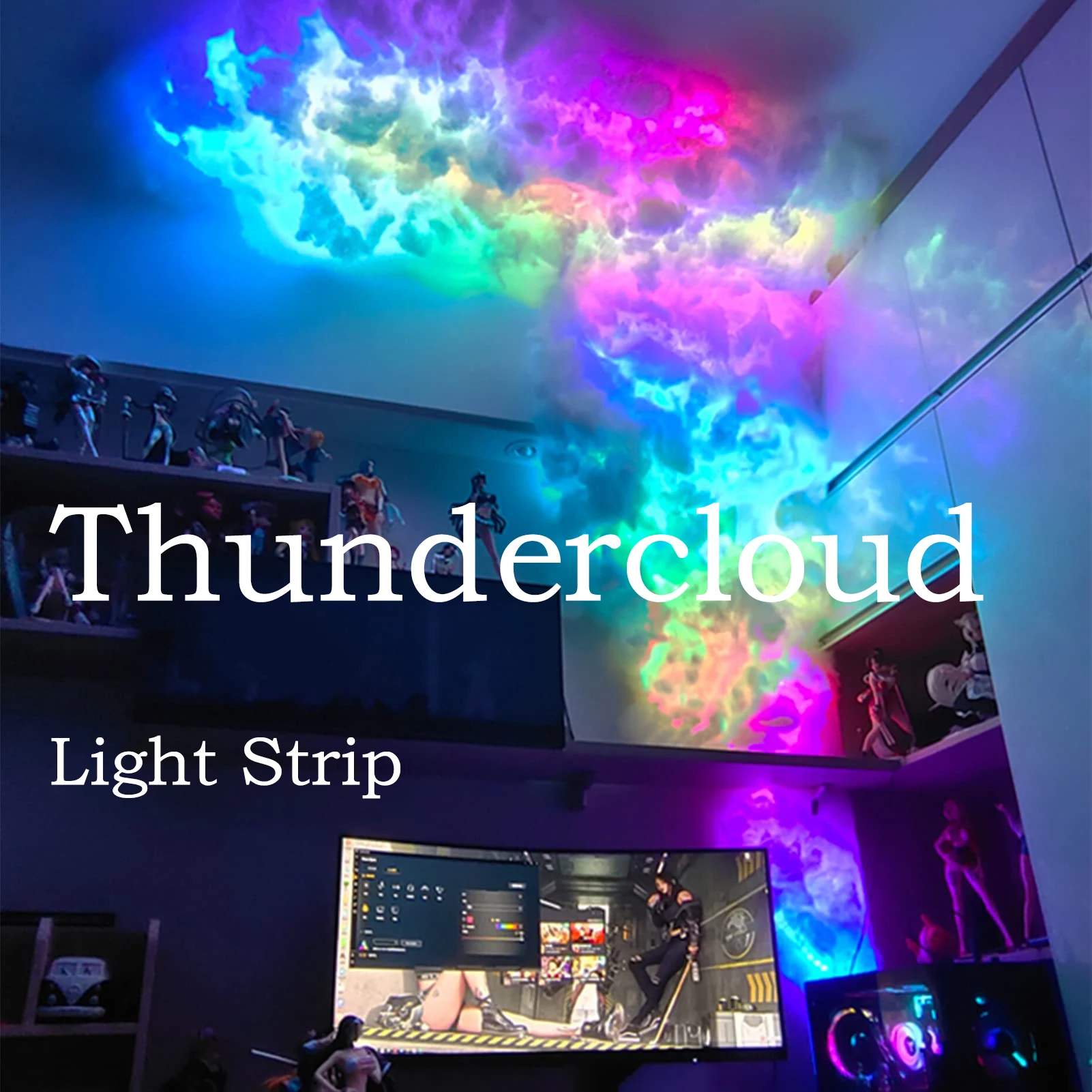 Diy Dream Color Lighting Strip Light with Cloud, 5M RGB-IC Light Sync with Music Waterproof for Home Gaming Room DecorationBar