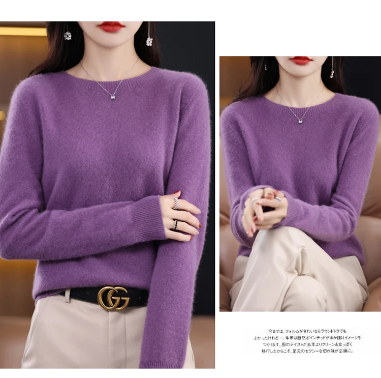 2026 New Cashmere Basic Top Long Sleeve Women O-Neck Knitted Sweater 100% Pure Merino Wool Pullover Clothing Knitwear Traf