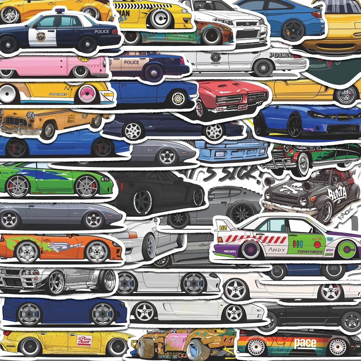 50/100 Pcs Retrofit Racing Car Graffiti Stickers Laptop Guitar Luggage Bike Skateboard Waterproof Sticker Decal Kid Toy