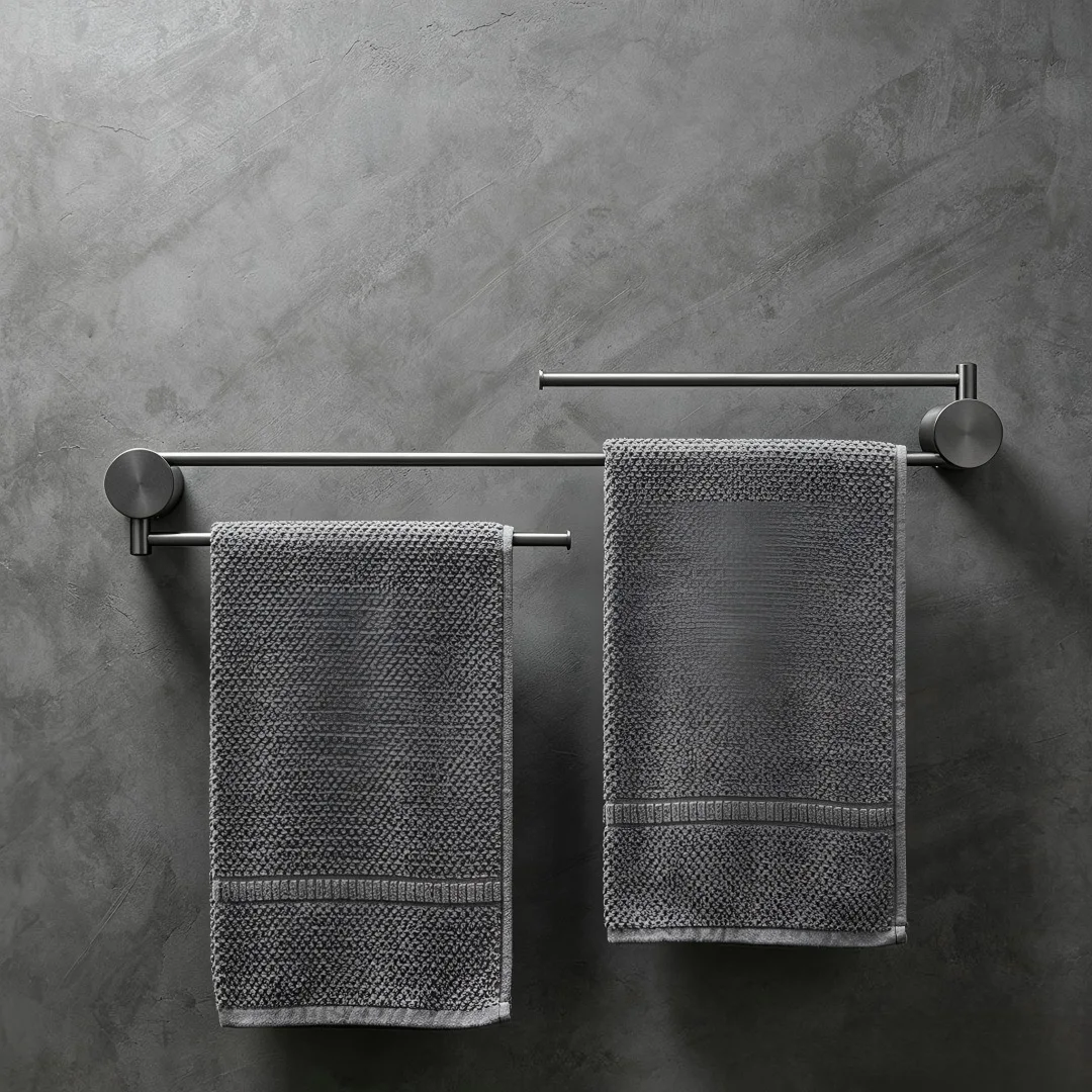 Stainless Steel Rotating Bathroom Towel Bar Single Or Double Rail No Drill Drilled Wall Mount In Cm To Gun Gray Mirror Silver