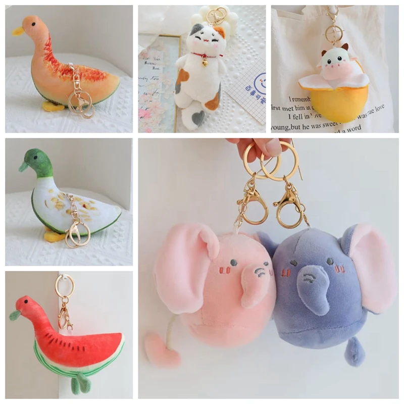 10cm Kawaii Anime Cat Duck Keychain Soft Plush Toy Stuffed Elephant Doll Lovely Backpack Decoration Best Gift for Girls