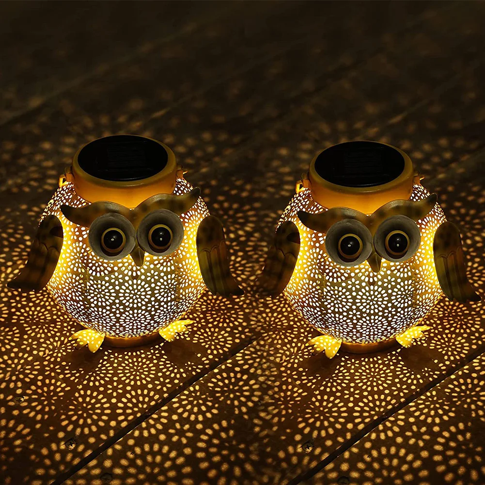 Outdoor Solar Lantern IP44 Waterproof Iron Art Garden Decorative Light Owl Solar Courtyard Decor Light Warm Light for Patio Yard
