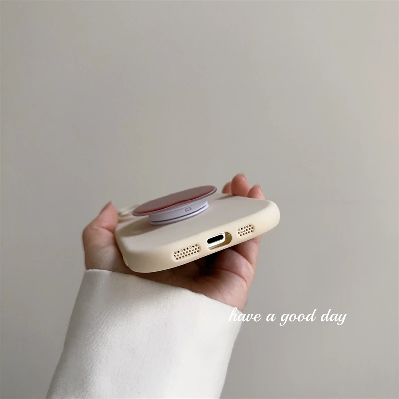 Korea Ins Kawaii Red Fruit Bracket Creative Phone Case For IPhone 15 14 13 12 11 Pro MAX XS XR X Cute Shockproof Back Cover
