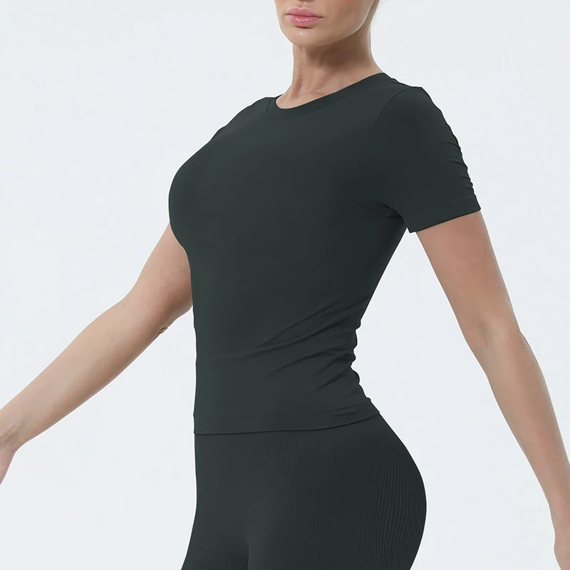 

Big-name gym sports tight T-shirt top female sports tight clothing round neck short sleeve sports fitness clothing top