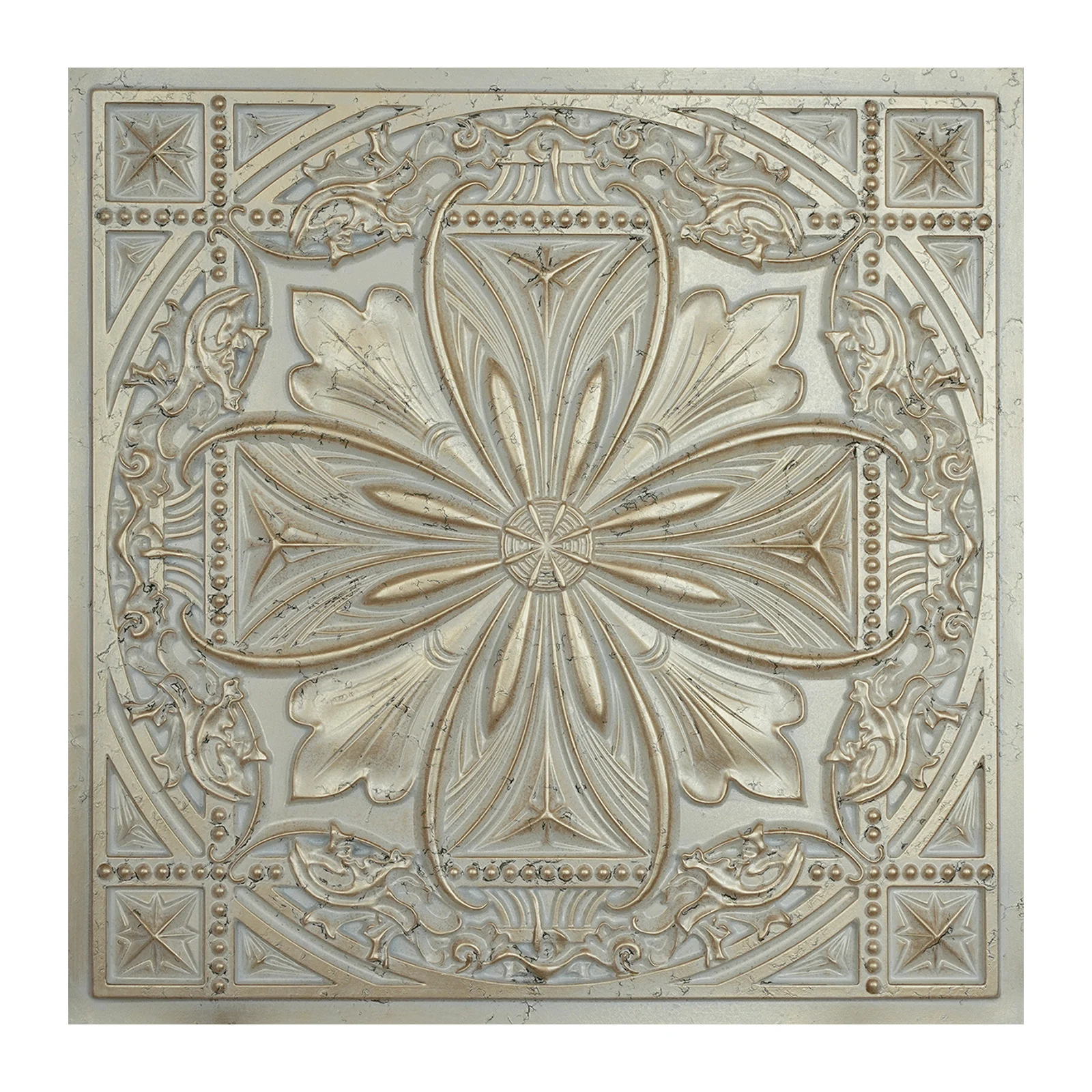 Drop in ceiling tiles Aged Artwork Panels Decorative Wall Panel for Cafe PL10 Distress crack champagne gold 10pcs