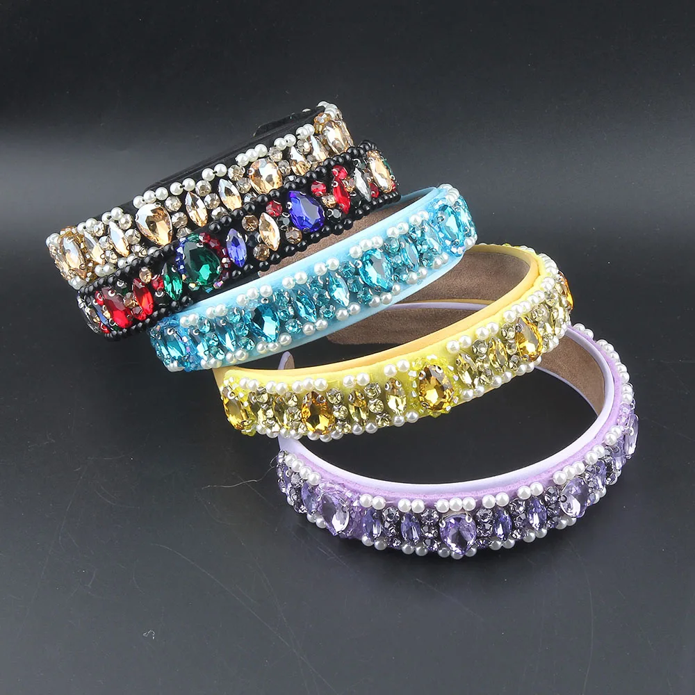 Pearl Narrow Vintage Rhinestone Hair Accessory Wedding Colored Hairband Headband Adult Hair Accessories Hair Jewley 629