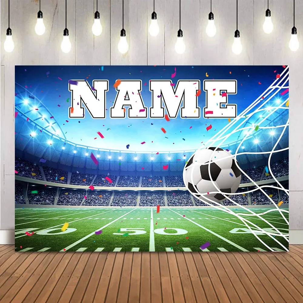 

Customize Name Background DIY Boy Birthday Football Soccer Field Sports Backdrop for Personalize Birthday Decoration Banner