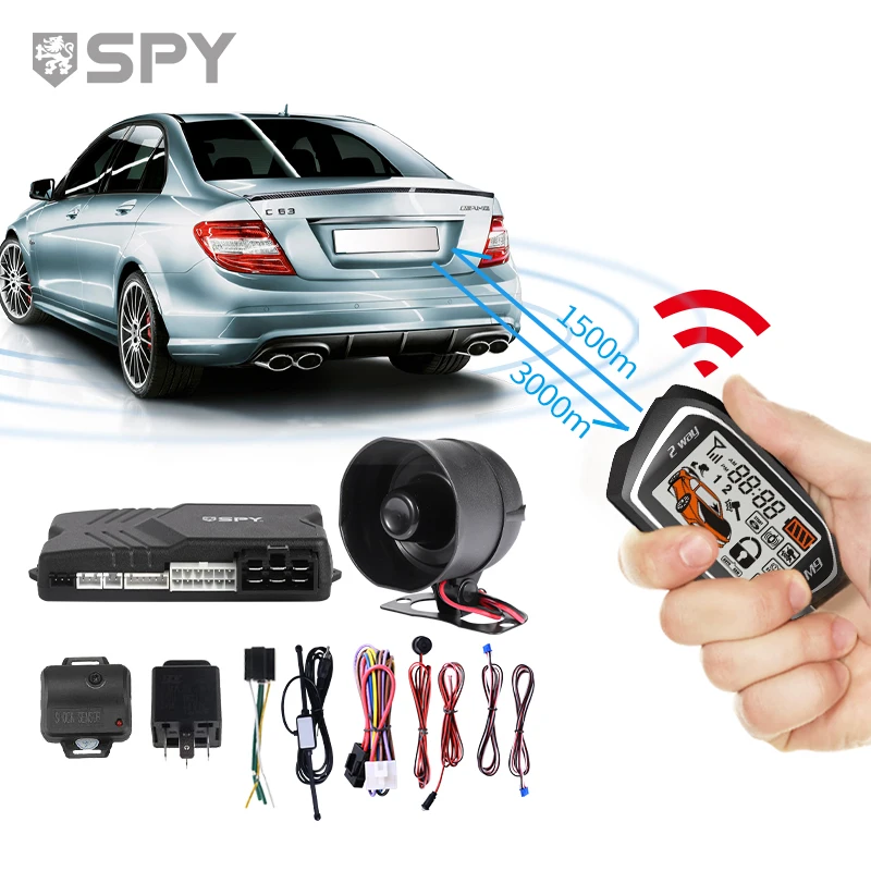 SPY Universal 2 Way LCD Car Alarm System Anti-hijacking Remote Starter Keyless Entry Auto-lock Door Central Lock Remote