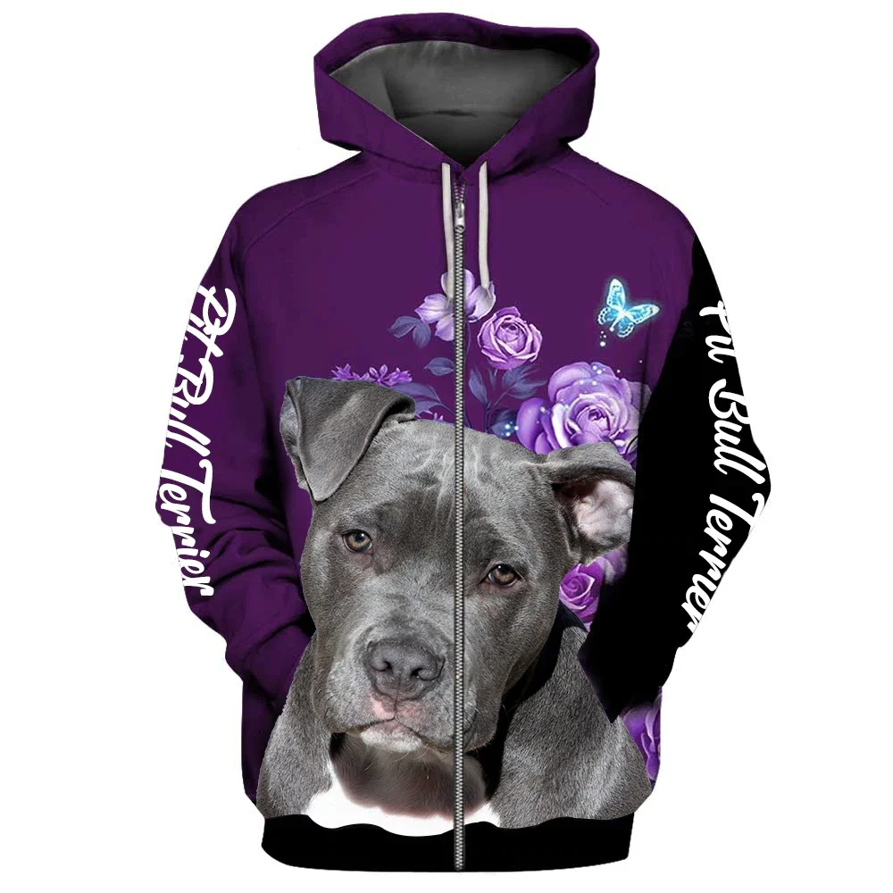 HX  Pit Bull Terrier Zip Hoodies Animals Dogs Make Life Whole Hoodie Women Floral Graphic Tops Harajuku Sportswear