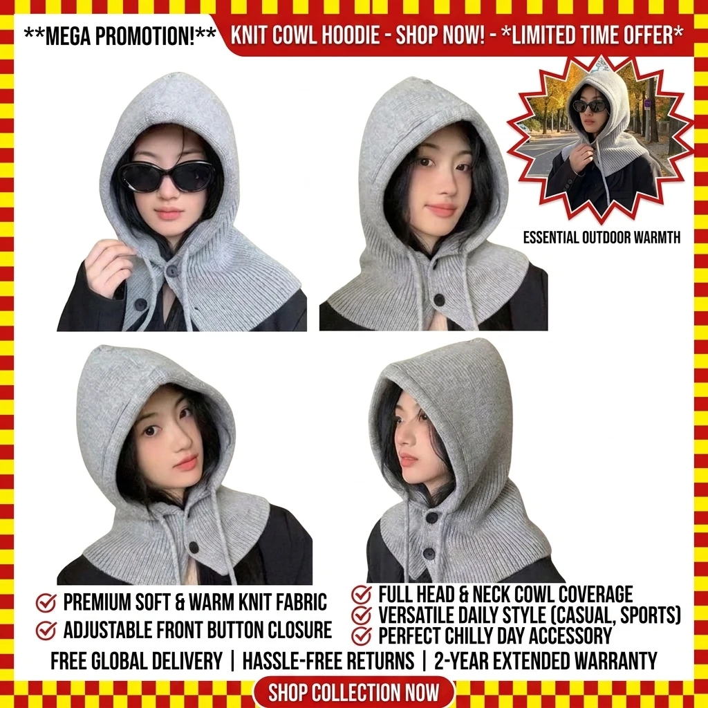 Winter Warm Hooded Scarf Hat Knit Balaclava for Women Men Winter Neck Gaiters Beanie Skull Cap Drawstring Neck Warmer Fashion