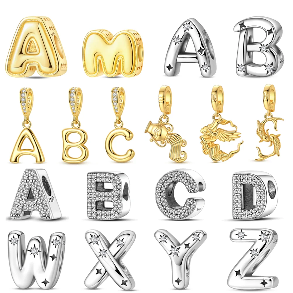 925 Sterling Silver 26 Letters Charms A-Z Alphabet Beads Fit Original Bracelet for Women Girl DIY Fine Jewelry Gift