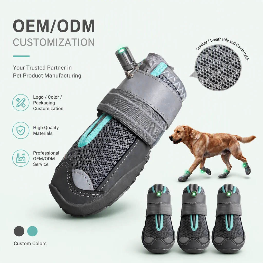 LED Rubber Dog Shoes Night Reflective Safety Scratch Proof Pet Boots for Small Medium Large Breeds Waterproof Anti Slip Shoes