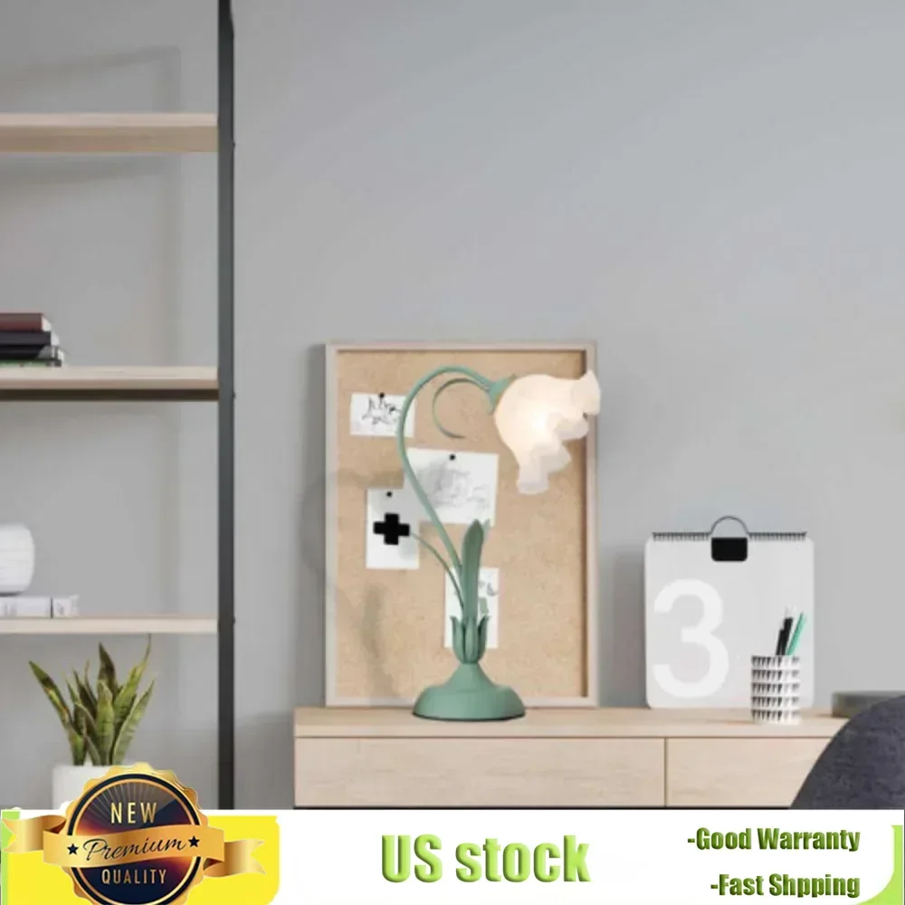 

Bymaocar Green Table Lamp Flower Shape Handmade Light Lily Shaped Glass Desk Lighting with 4-way Rotary Switch & In-line Switch