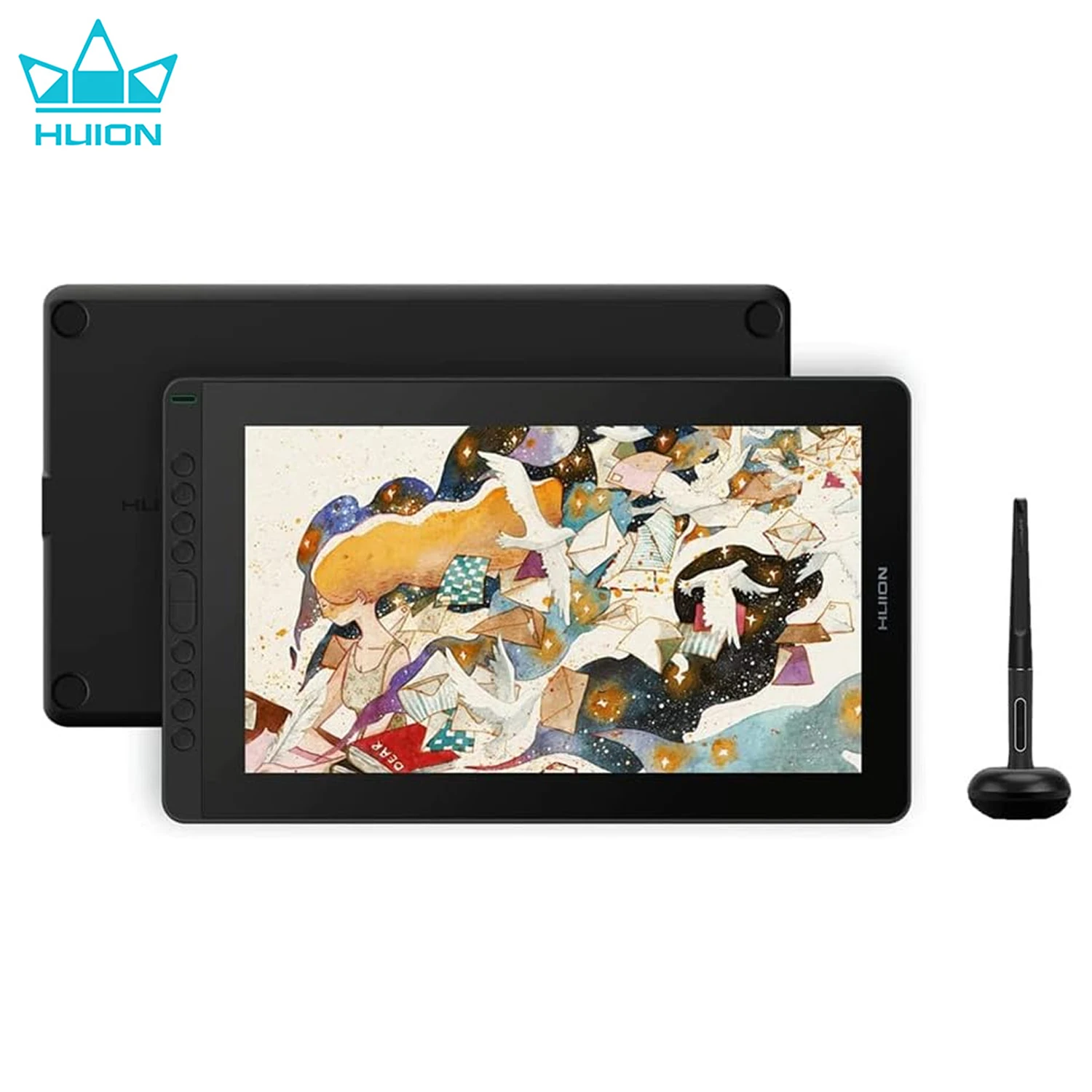 Huion Drawing Tablet KAMVAS 16 Pen Display 15.6 Inch Full-Laminated Screen Battery-Free Sylus 10 Press Keys, Android Supported