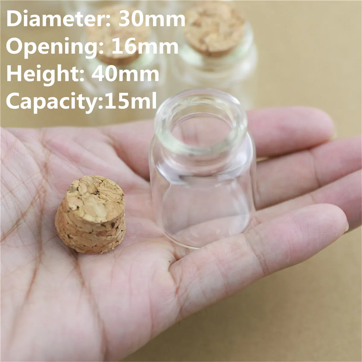 

24 pcs/Lot 16*30*40mm 15ml mini Glass Bottle Stopper Crafts Glass Jars Cork Transparent Empty Glass Test tube Vial Wedding Gift