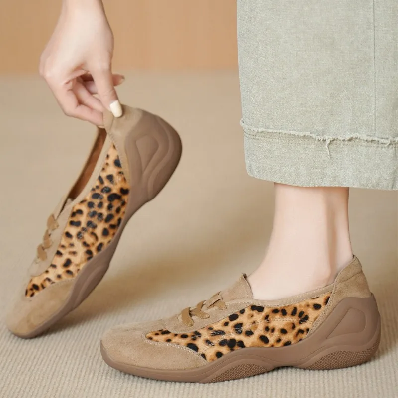

New Women's Shoes Exquisite Leopard Print Lace Casual Shoes for Woman Comfortable Shallow Sneakers Designer Shoes Zapatos Mujer
