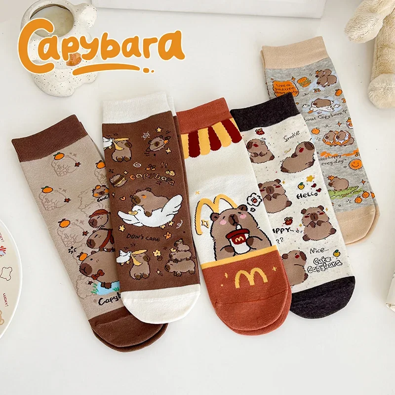 5-polige Capybara-Kindersocken, niedlich, modisch, Cartoon, Sommer, vielseitig, Baumwolle, für Kinder, Mädchen, Jungen, Kleinkinder, kurze Bootssocken, Geburtstagsgeschenke