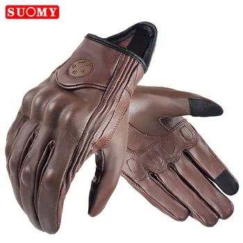 Suomy Vinatge Goatskin Motorcycle Gloves Summer Men Brown Re...