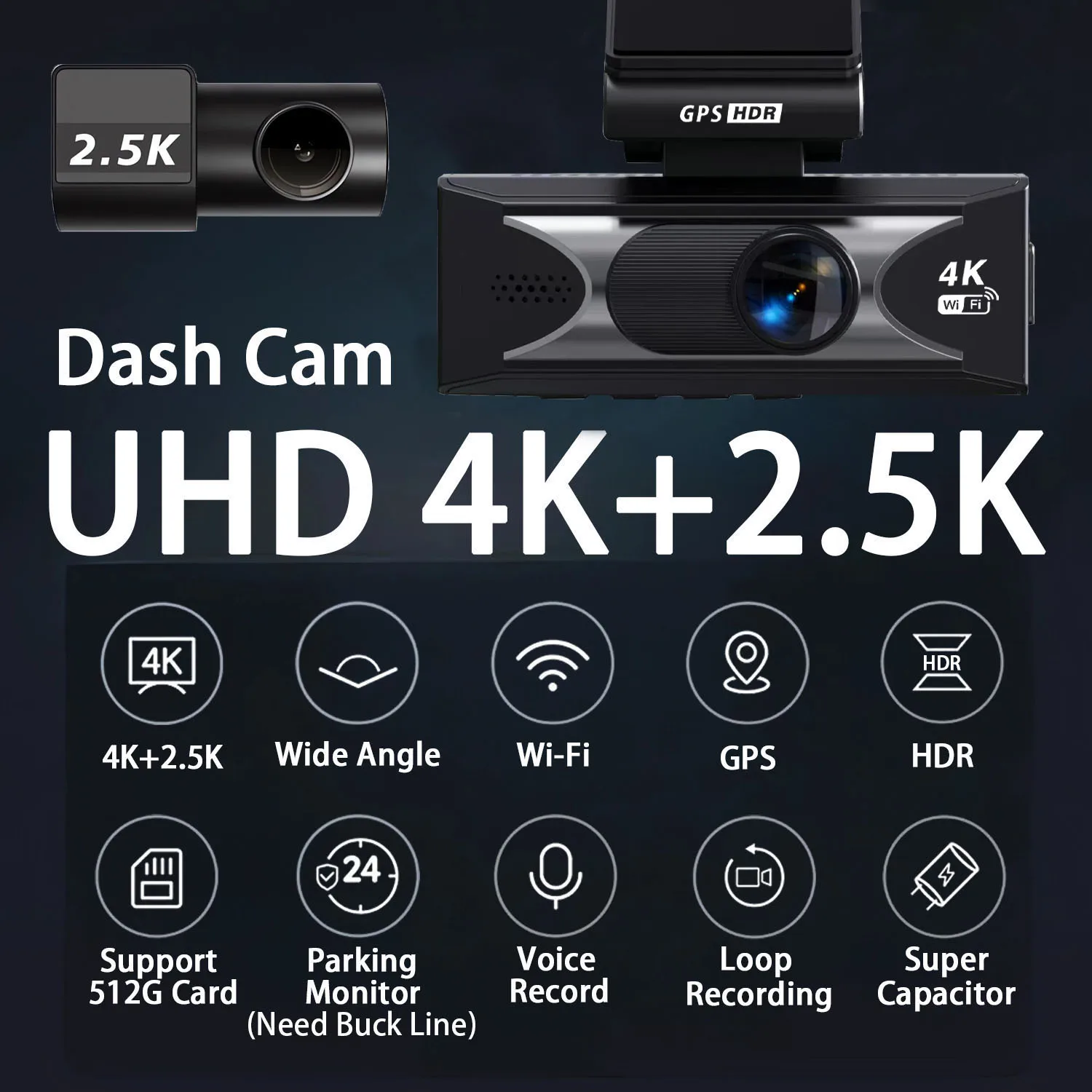 Dash Cam UHD3840*2160P 4K + 2.5K Dual Lens Car DVR With ADAS 5G WiFi GPS Dashcam Black Box Video Drive Recorder HDR Night Vision