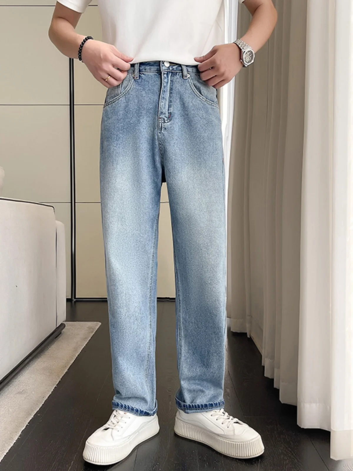 

Men's Casual Straight Leg Jeans Spring New Style Versatile Long Pants Spring Autumn Denim Pants Trendy Brand High Waist Zipper