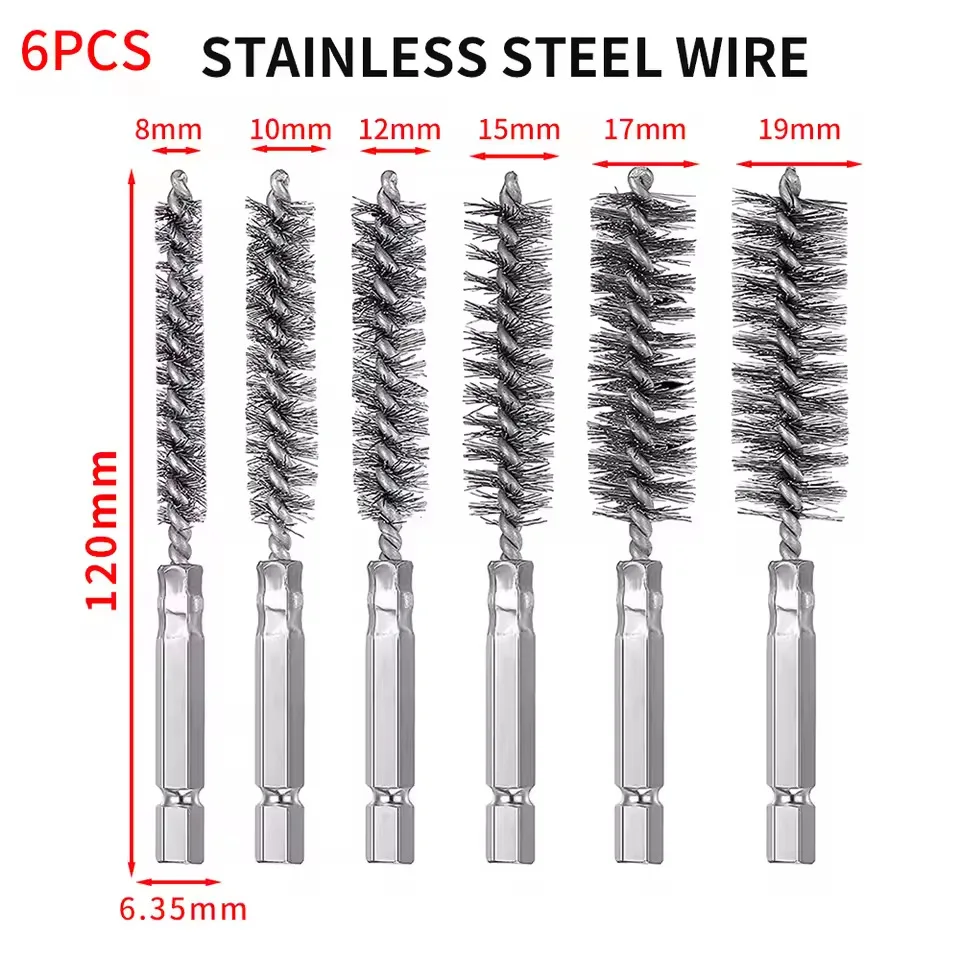 Stainless Steel Wire Brush for Drill Drilling Cleaning Brush Car Detailing Brush Hexagonal Grinding Polishing Rust Removal Tools