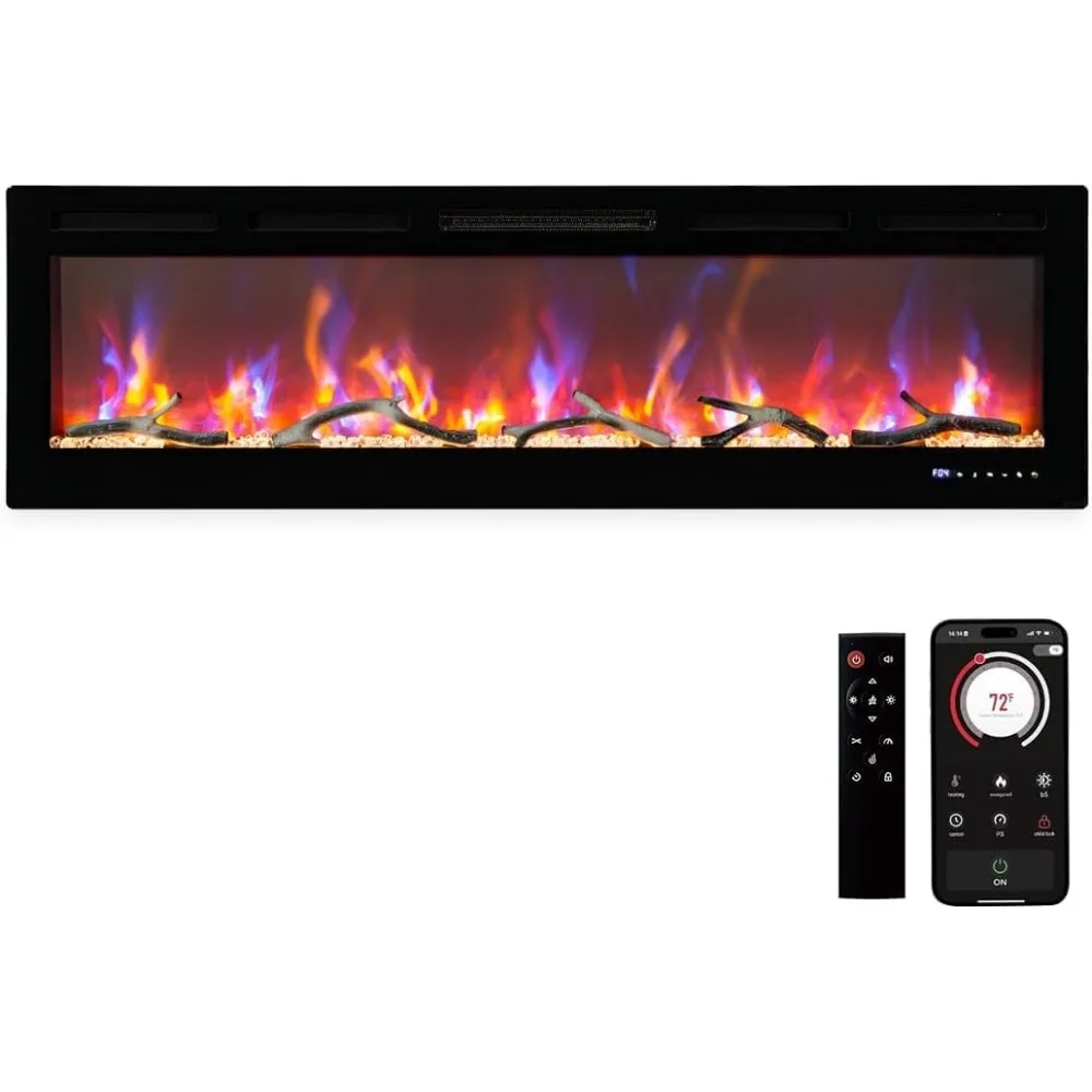 

80 in Electric Fireplace, Recessed and Wall-Mounted, Smart WiFi Alexa Voice Control, 3D Flame Effect, 12 Color Options, 750W/150