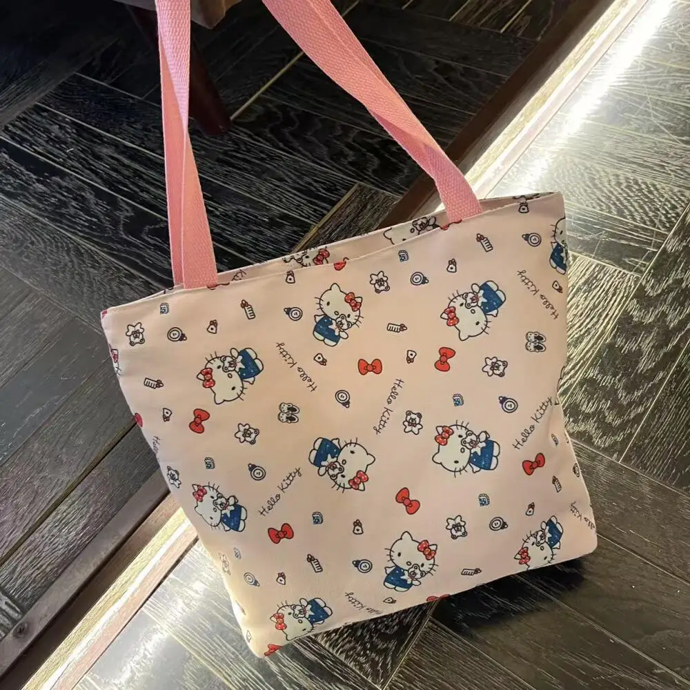 

Новая сумка на одно плечо Sanrio Hello Kitty, милая сумка с рисунком котенка и кота, модная большая вместительная холщовая сумка-тоут