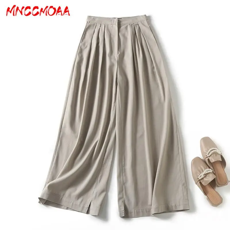 

MNCCMOAA-Women's High Waist Straight Leg Pants Female Solid Color Casual Versatile Simplicity Bottoms Spring Summer Fashion 2024