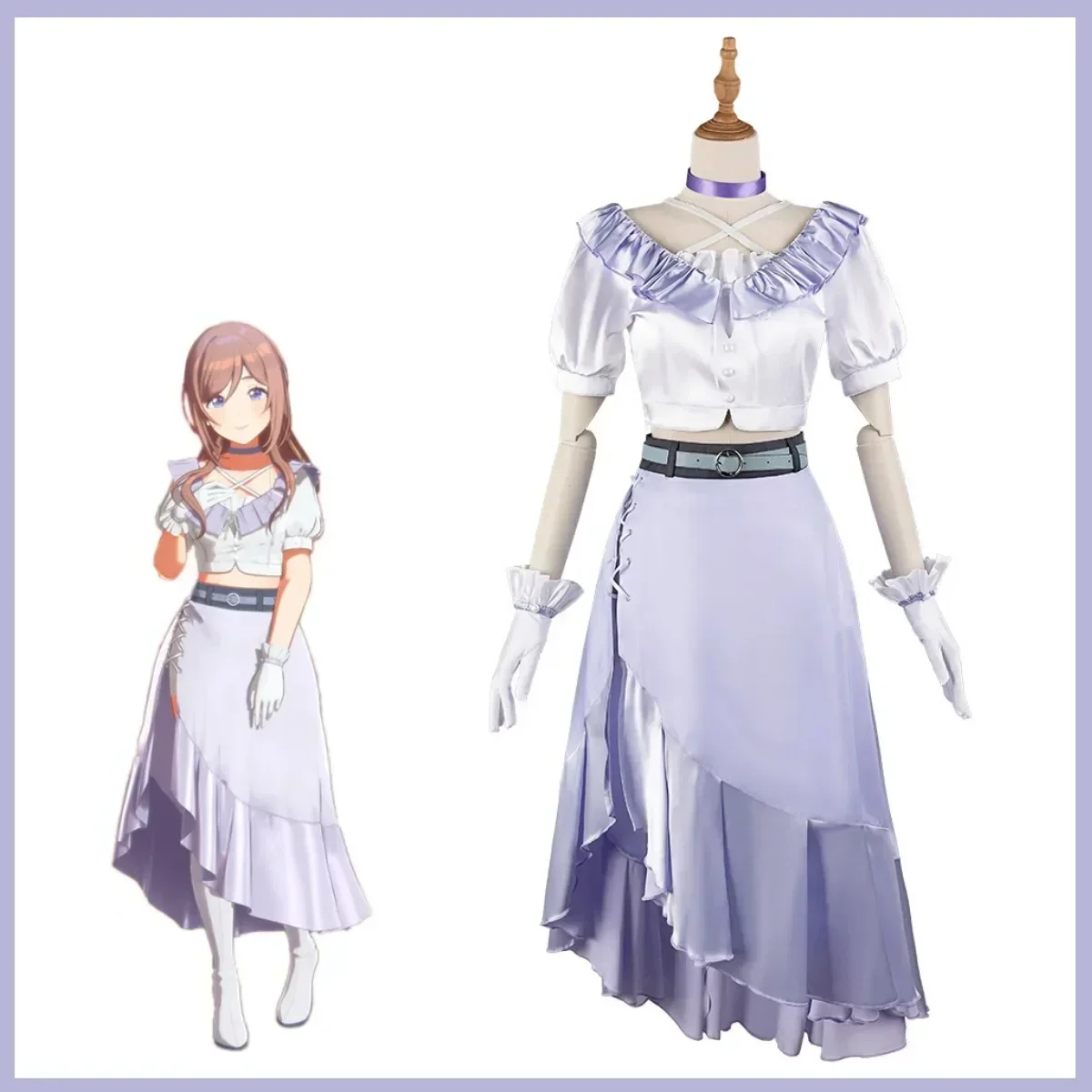 Anime Game THE IDOLM@STER Rinami Himesaki Cosplay Costume White Purple Skirt Uniform Woman Sexy Cute Halloween Carnival Suit