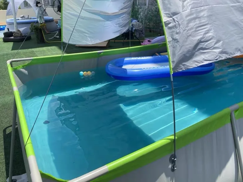 Outdoor square Play Pool with Sunshade, Non-inflatable, Foldable PVC, Home Amusement Equipment