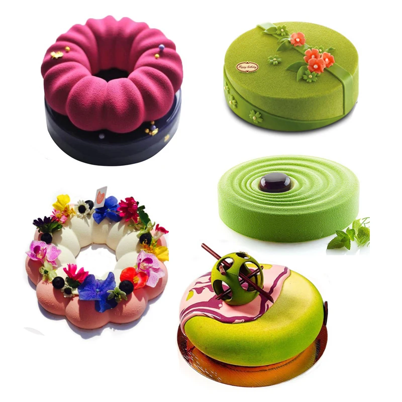 Round Corrugated Big Flower Mousse Cake Mould Taiji French Dessert Silicone Mold DIY Chocolate Pudding Baking Desserts Tools