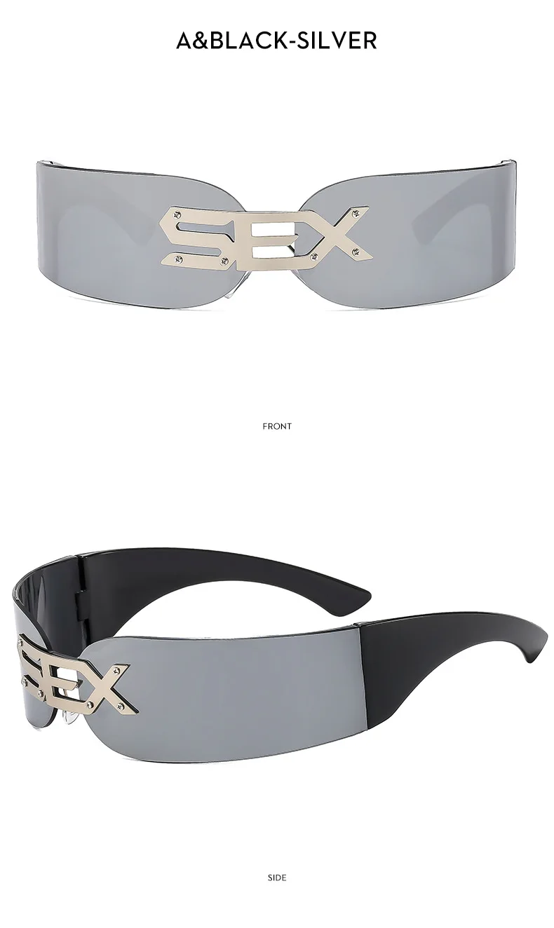 Y2K Punk Randlose einteilige Maske Sonnenbrille Damen Herren 2026 Luxusmarke Kleiner Rahmen Steampunk Wrap Around Shield Brillenschirme – Detail 11