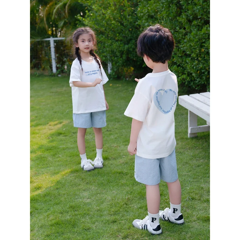 Summer Family Matching Outfits Heart Print T-Shirt & Quick Dry Shorts Set Casual Outdoor Breathable Family Wear for Mom Dad Kids