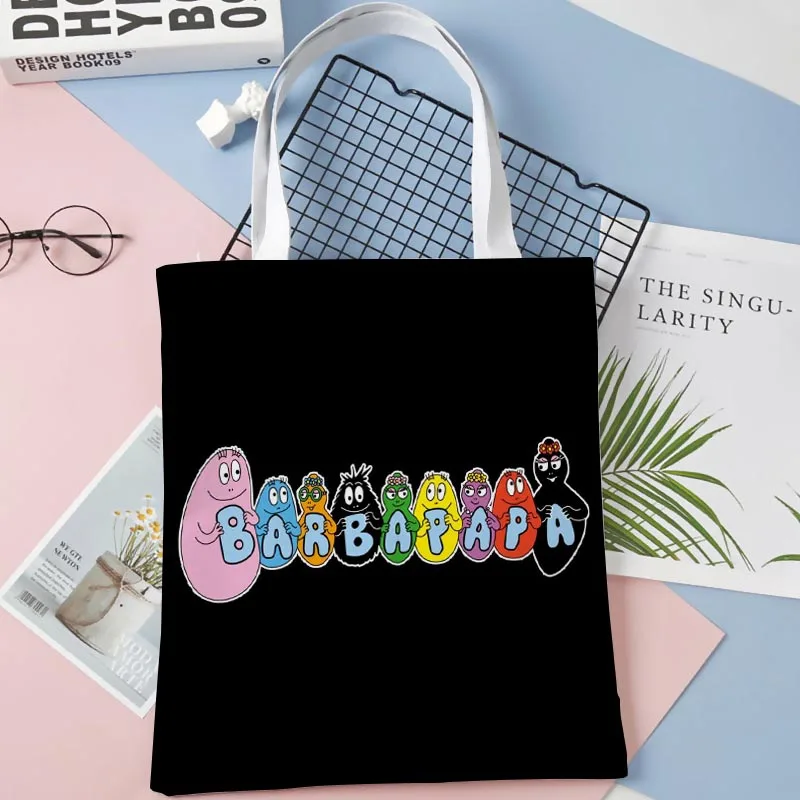 Custom Barbapapa Anime Tote Bag Cotton Cloth Shoulder Shopper Bags for Women Eco Foldable Reusable Shopping Bags 1014