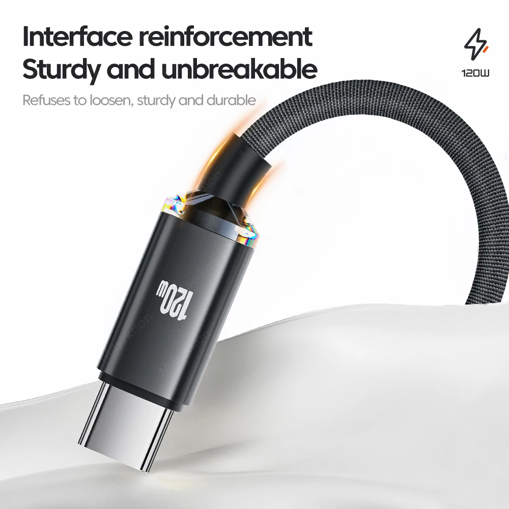 120W USB C Cable 6A Super Fast Charge Cable Phone Charger Type C Wire For Samsung Xiaomi Huawei 0.25M/1M/2M USB Type C Data Cord