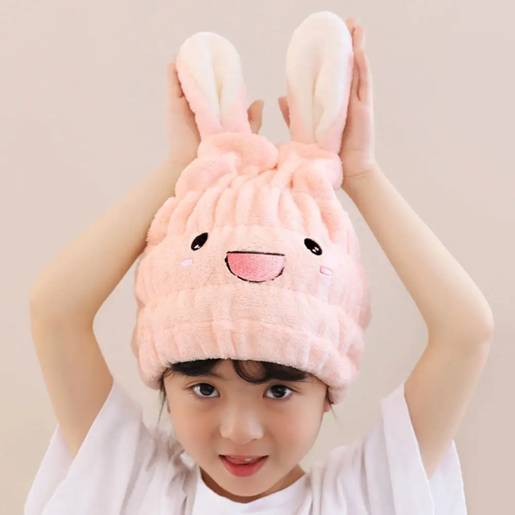 

2Pcs Hair Drying Cap Bonnet for Kids Super Absorbent Microfiber Turban Quick Dry Hair Wrap Bunny Ears Design Thick Soft