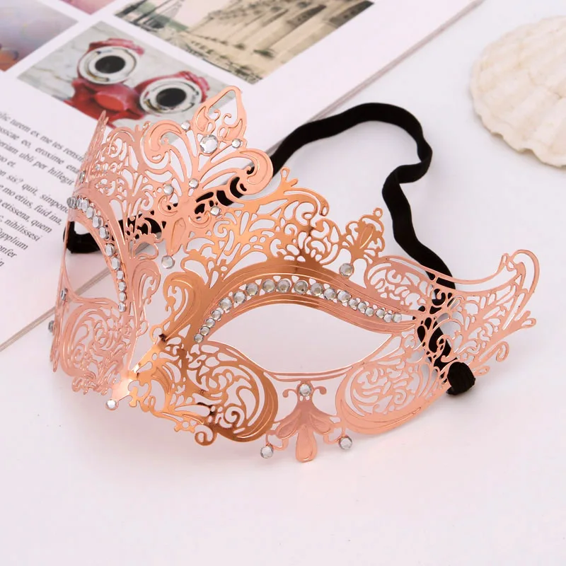 Phantom Metal Laser Cut Rose Gold Wedding Party Mask Women Crown Costume Venetian Filigree Cosplay Masquerade Masks 07#