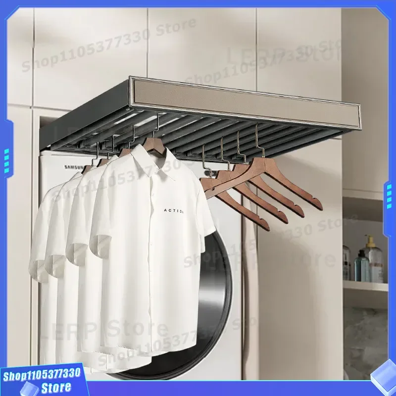 Invisible Wall Mounted Clothes Hanger For Washing Machine Balcony Deepened Telescopic Drying Rack Pants Holder Pull Basket