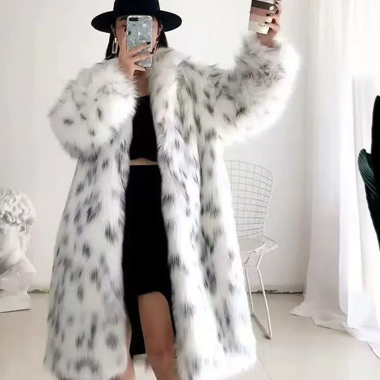 GC Fur Coat Jackets Fashion Spot Printed Faux Outwear Fur Trench Women Long Sleeve Casual Imitation Winter Keep Warm Long Coats