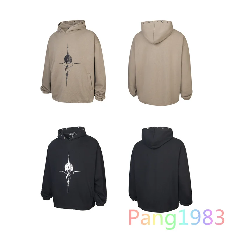 Black Camel Color Thug Club Geometric Pattern Button Hoodie Men Women 1: 1 High Quality Casual Hooded Sweatshirt Top