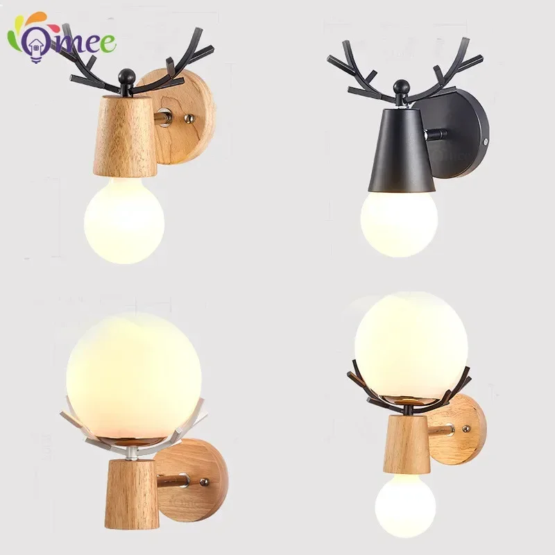 

Wood Deer LED Wall Lamp Modern Creative Bedroom Beside Wall Light Indoor Living Dining Room Corridor Lighting Art Decoration