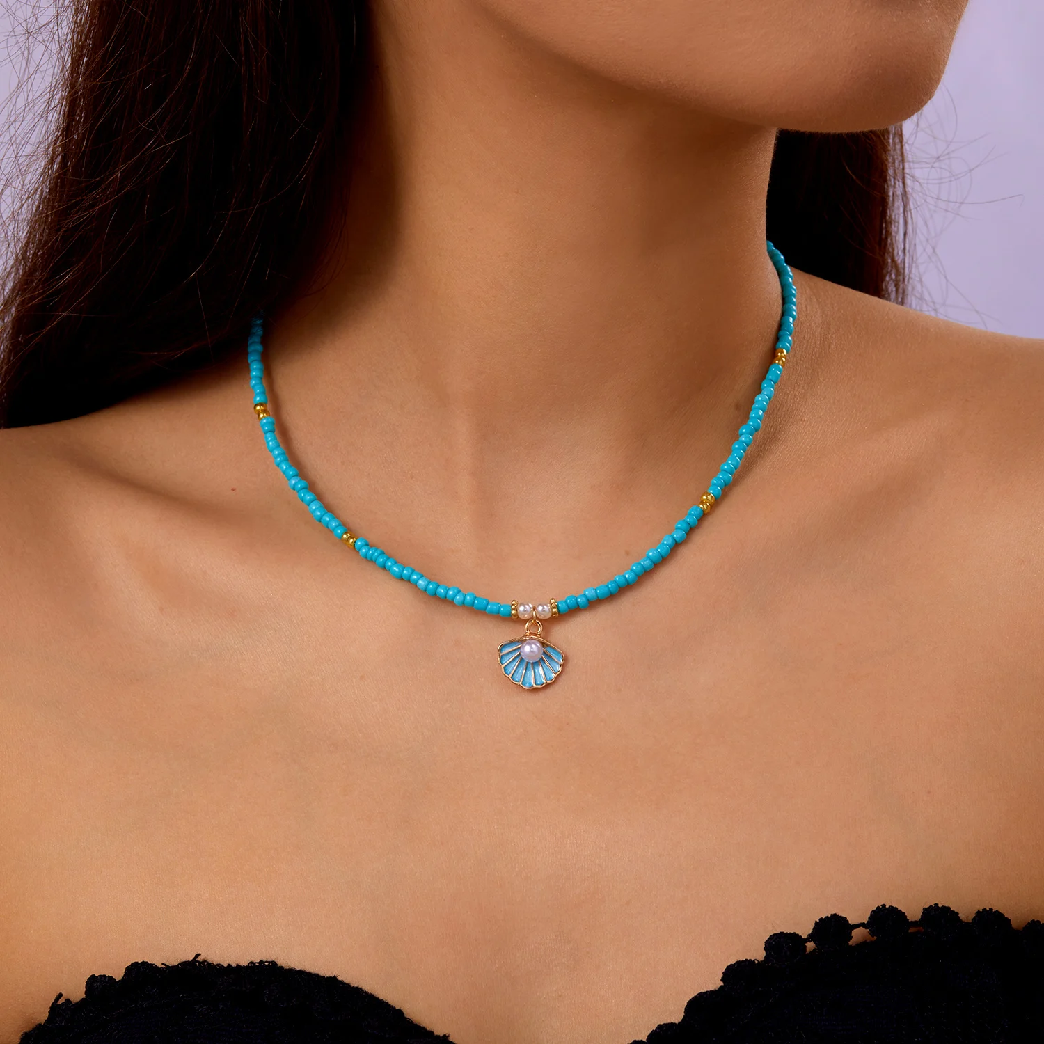 Bohemian Handmade Perlen Kette Mode Halsketten für Frauen Einfache Metall Shell Anhänger Halsketten Party Schmuck Geschenke – Detail 4