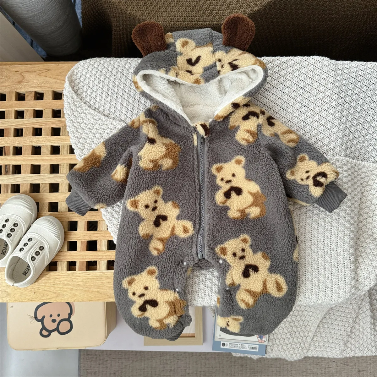 Newborn Baby Rompers Winter Warm Fleece Cute bear Infant Costume Kids Playsuit Jumpsuits Baby Clothes 0-24M Outwear