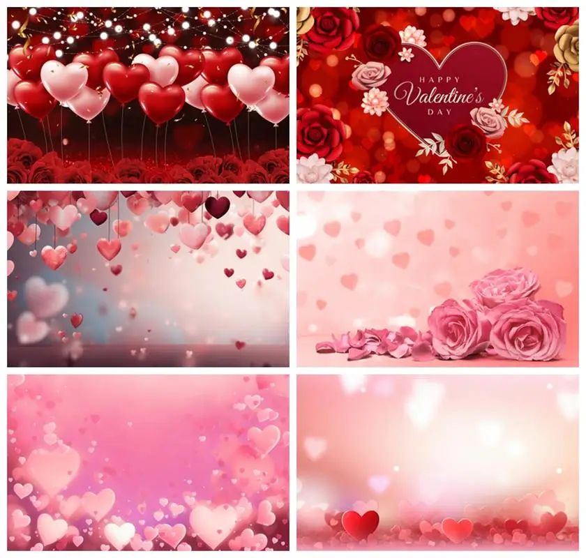 

Laeacco Valentines Day Backdrop Pink Hearts Balloon Love Glitter Bokeh Wedding Anniversary Party Portrait Photography Background