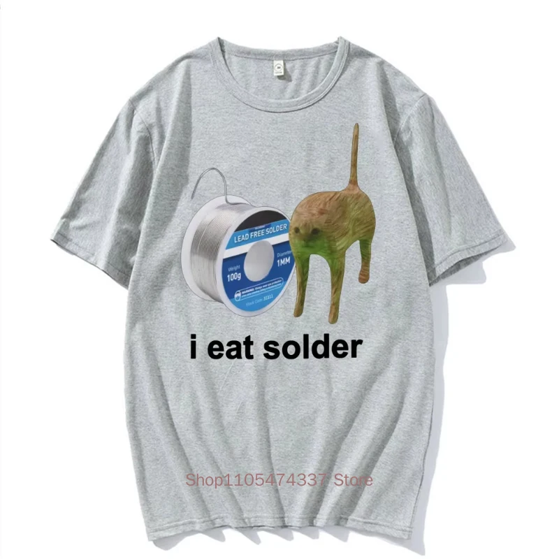 Ich esse Lötmittel – Lustiges Katzen-Meme-T-Shirt für Herren und Damen – Modische Freizeit-T-Shirts aus hochwertiger Baumwolle für den Sommer – Detail 8