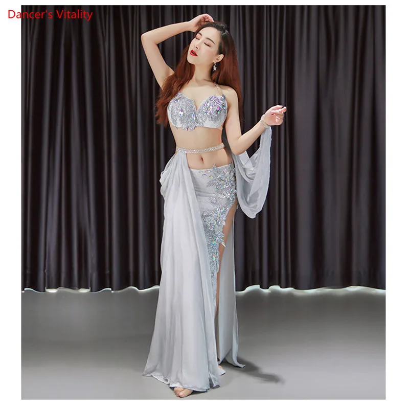 

New stage Luxury women Girls Belly Dance Costumes Bra+Long Skirt+belt 3pcs Belly Dance Suit Women Ballroom Dance Set