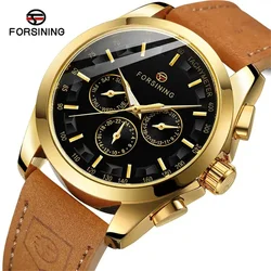 Forsining 625L Retro Fashion Designer Three Dial Decoration Genuine Leather Men Brand Automatic Mechanical Watches Free Shipping