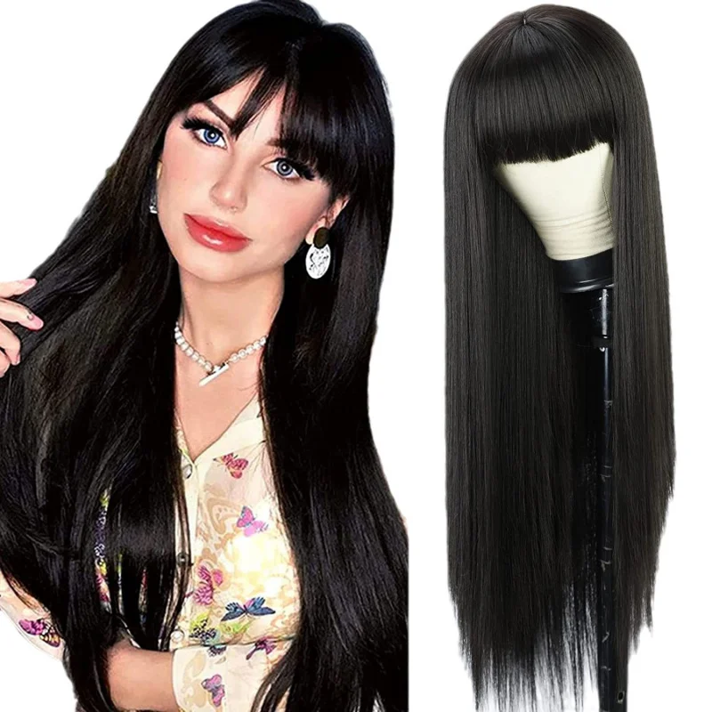 

В наличии оптовая продажа, трансграничные европейские и американские женские парики, косплей, красочная челка, длинные прямые волосы, синтетический парик Ruili